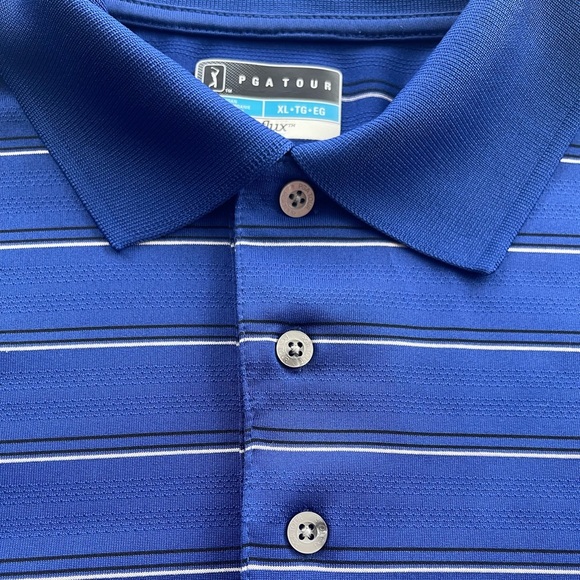 ⛳️Very nice PGA Tour golf shirt Mens XL. Embroidery. Blue/Blk/White stripe - Picture 2 of 5